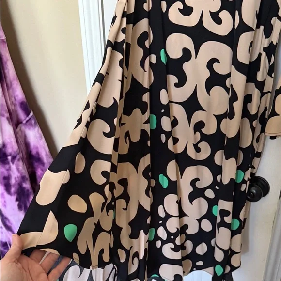 Marimekko Black & Cream Keho Pieni Maxi Dress with Green Accents 46 NEW NWT - Picture 4 of 9